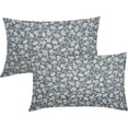 thumbnail image 1 of Blue Gray Daisy Floral Block Print Lumbar Pillow Covers 12X20 Inch Grey Beige Flowers Decorative Pillow Cases Set of 2 Farmhouse Home Decor Vintage Rustic Cute Throw Pillows For Sofa Couch Outdoor, 1 of 6