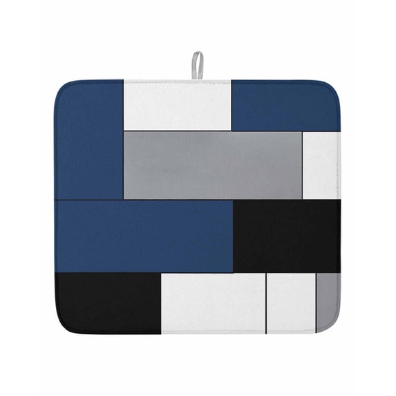 Blue Gray Dish Drying Mat 16x18 inch Abstract Color Block Geometric Modern Super Absorbent Microfiber Dish Drying Pad for Kitchen Countertops Sink Dish Drainer Racks Coffee Bar Mats 1 Pack