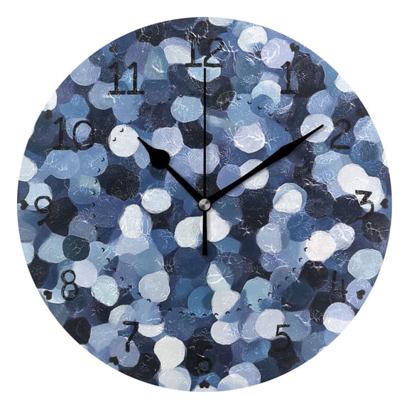 Blue Gray Dots Round Wall Clock Silent Battery Operated Home Decor for Living Room Bedroom