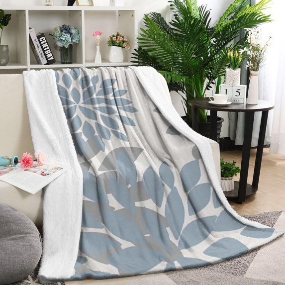 Blue and Gray Floral Pattern Blanket,Comfortable Soft Lamb Wool Throw Blanket,All Season,Warm Lightweight Blankets for Sofa Bed Couch Living Room Chair,40"x50"