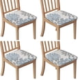 thumbnail image 1 of Blue and Gray Floral Pattern Seat Covers for Dining Room Chairs Set Of 4,Stretch Printed Washable Chair Seat Cover with Elastic Ties and Button,Removable Waterproof Couch Cushion Covers, 1 of 6