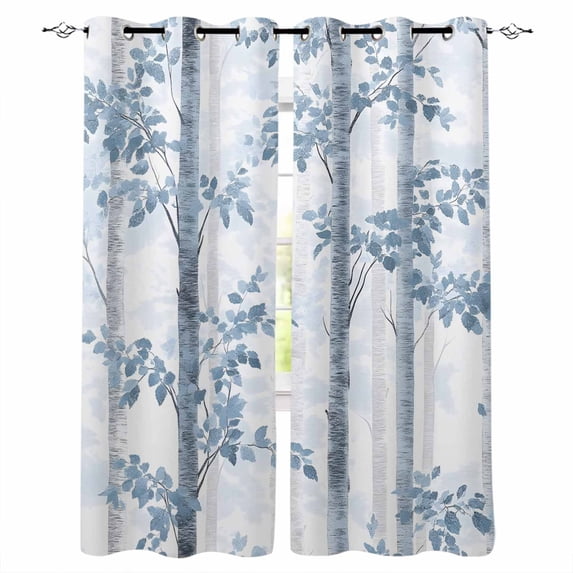 Blue Gray Forest Blackout Curtains for Bedroom Living Room Darkening Curtains 84 Inch Length 2 Panels Set Watercolor Tree Blue Leaves Window Curtain Insulated Window Treatment Grommet Drapes 42"x84"