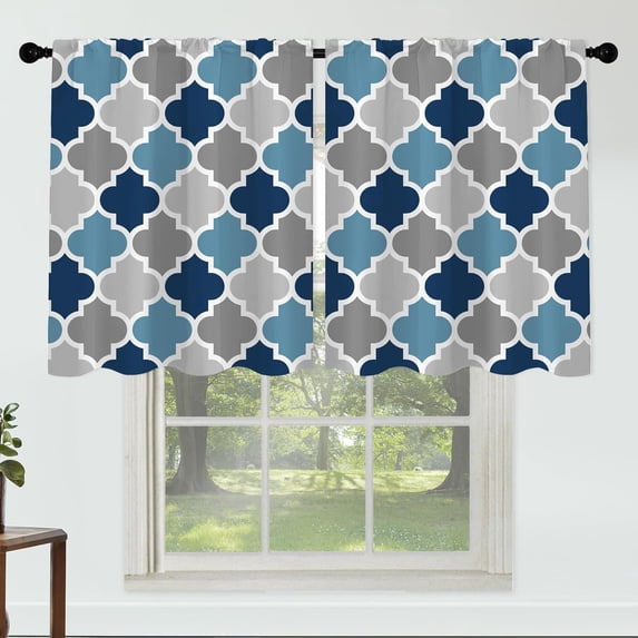Blue Gray Geometric Curtains 27 Inches Wide 24 Inches Length 2 Panels Modern Minimalist Rod Pocket Window Curtain Vintage Aesthetic Printed Curtains for Kitchen Bathroom