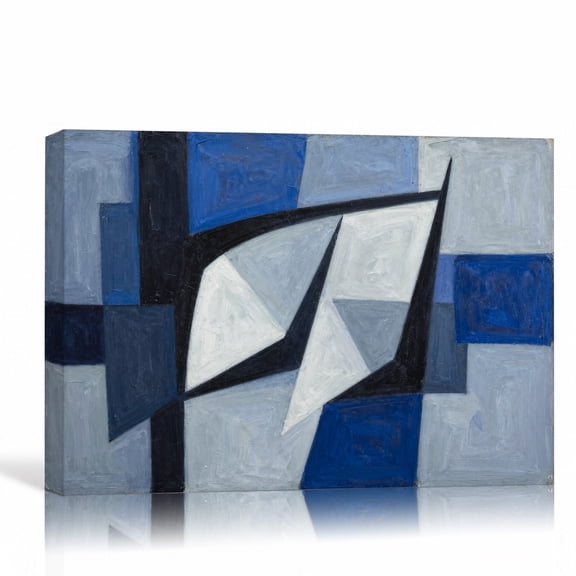 Blue Gray Geometric Forms Wall Art Large Modern Canvas Print Gallery Wrapped Canvas Office Decor 36"L x 24"W