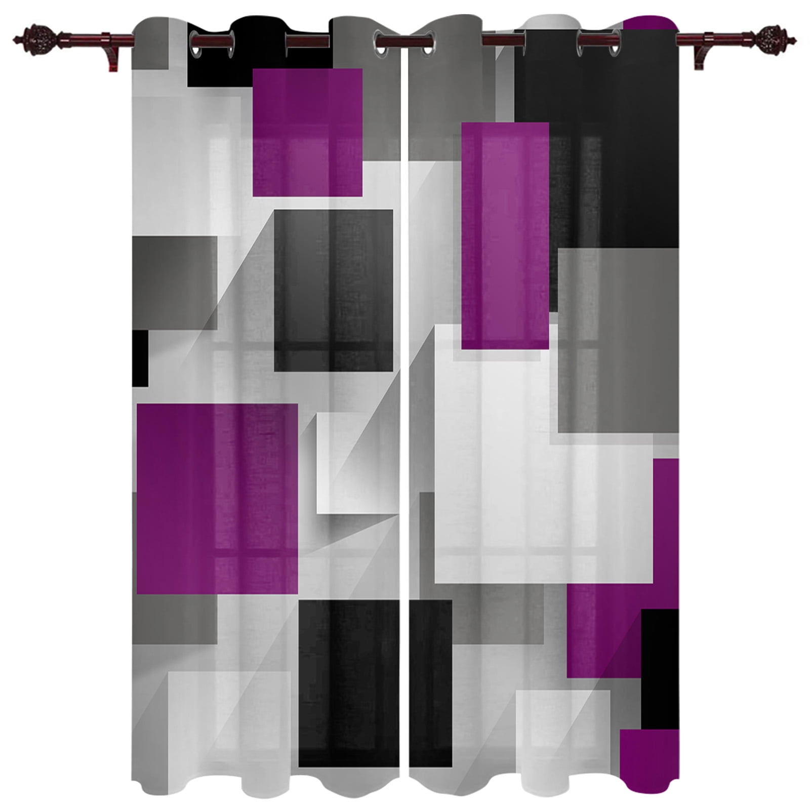 Blue Gray Geometric Lines Abstract Window Curtains for Living Room