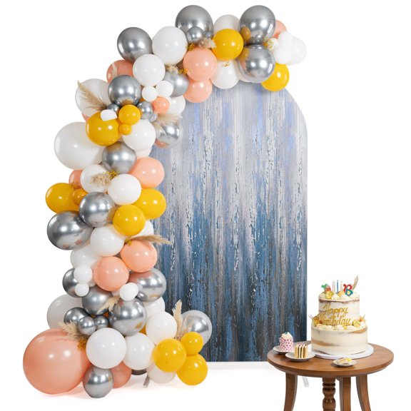Blue Gray Gradient Arch Backdrop Cover 6FT Modern Abstract Industrial Wall Texture Spandex Fitted Arch Covers Stretchy Backdrop Decoration for Wedding Birthday Graduation Party