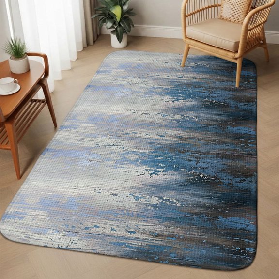 Blue Gray Gradient Area Rugs for Living Room 5x7, Modern Abstract Industrial Wall Texture Washable Area Rug with Non Slip Backing, Stain Resist Linen Carpet for Bedroom, Dining Room, Entrance