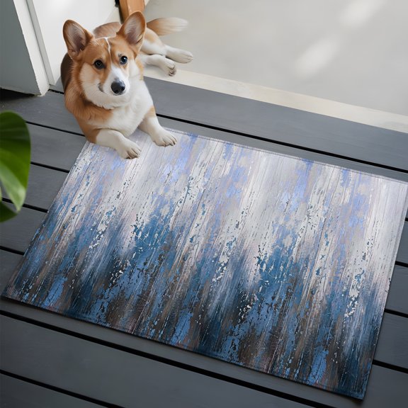 Blue Gray Gradient Washable Entry Rug 2x3 Modern Abstract Industrial Wall Texture Low-Profile Area Rugs with Non Slip Backing Indoor Floor Carpet for Entrance Living Room Bedroom Home Office