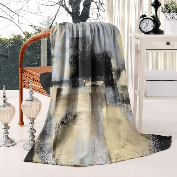 Blue & Gray Gradient Watercolor Bed Blanket - Soft Warm Abstract Art Fleece Throw Blanket for Couch Bed - Plush Blanket Gift for Kids Women - 50x60 inches