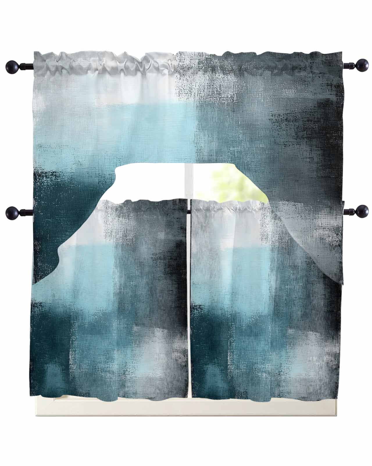Blue Gray Kitchen Curtains Swag Valance and Tier Curtains Set 36 Inch ...