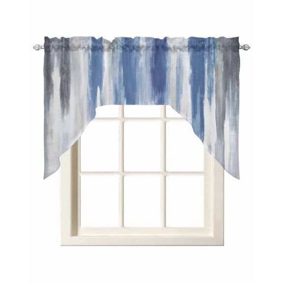Blue Gray Kitchen Swag Valances for Windows, Modern Simple Abstract White Ombre Texture Swag Valances Curtains for Living Room, Rod Pocket Window Treatments for Bathroom, Bedroom, Cafe, 56"x36"