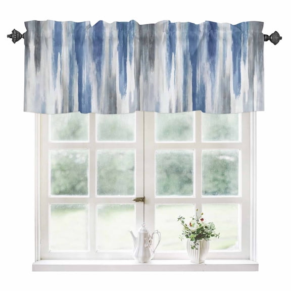 Blue Gray Kitchen Valances for Windows 42x12 Inch Kitchen Curtains Valances Rod Pocket Modern Simple Abstract White Ombre Texture Bathroom Window Valances for Window Treatment Decor