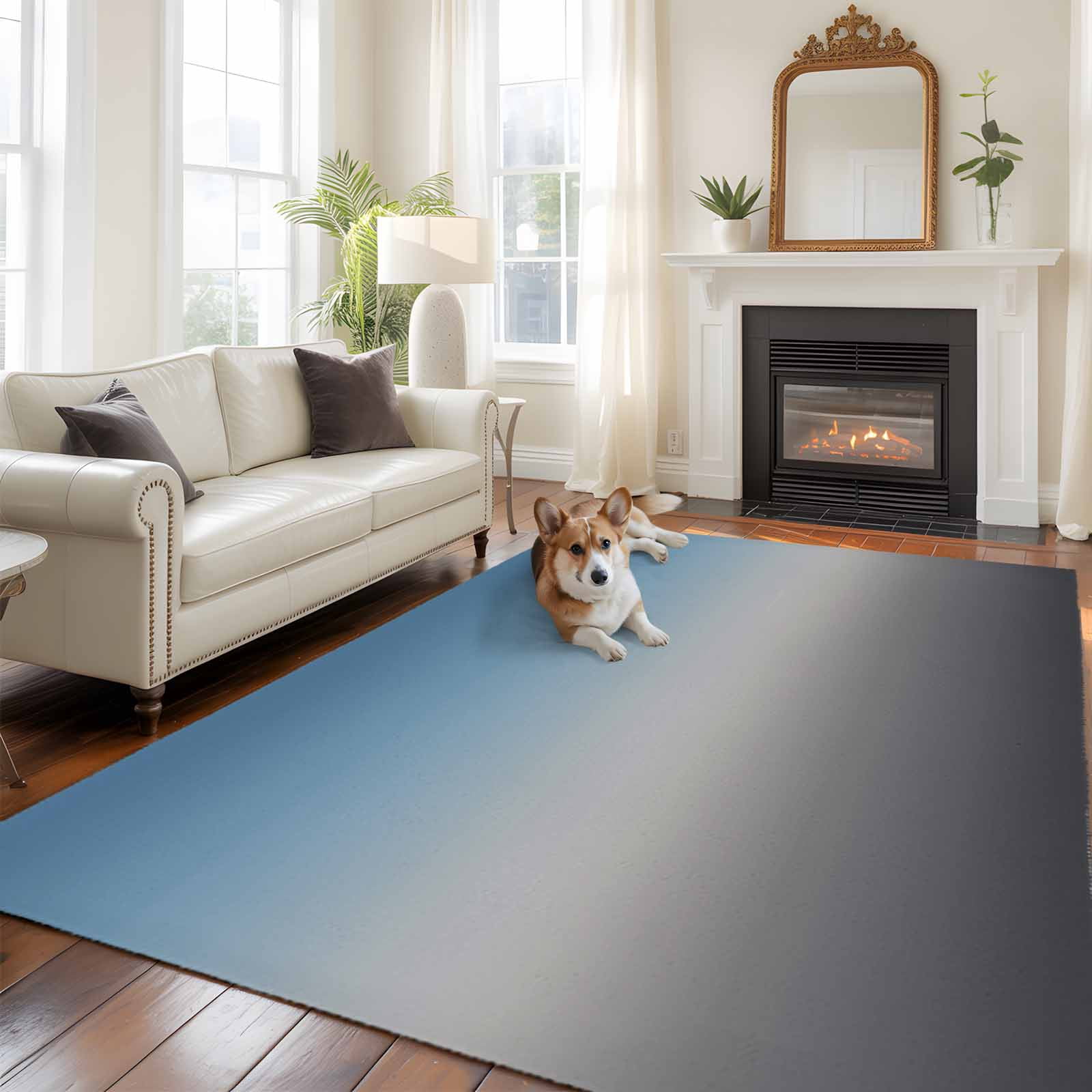 Blue Gray Large Area Rugs 8x10 ft Gradient Washable Rug Non Slip Indoor ...