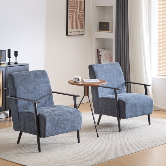 Blue Gray Lounge Chair, 25.75" With Iron Frame And Upholstery For Home Use Comfortable Chair Metal Base