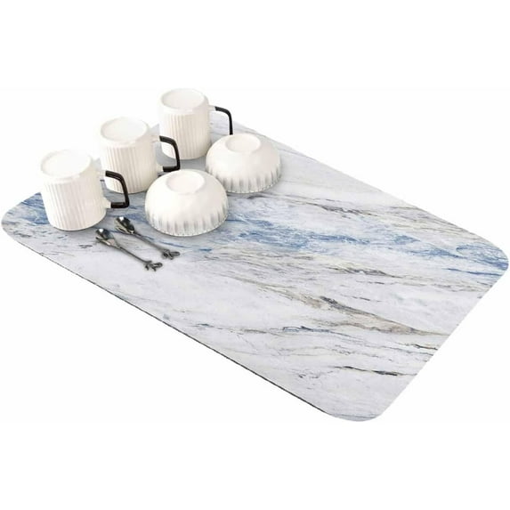 Blue Gray Marble Dish Drying Mat for Kitchen Counter, Super Absorbent Quick Dry Coffee Bar Mat Pad Thin Diatomaceous Sink Mat Non Slip Dish Drainer Mat 16''''x18'''' Nature Abstract Modern Art