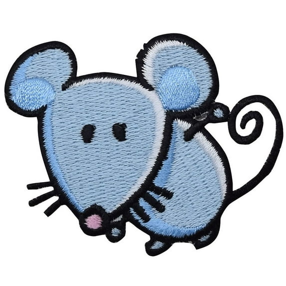 Blue/Gray - Mouse with Curly Tail - Iron on Applique/Embroidered Patch