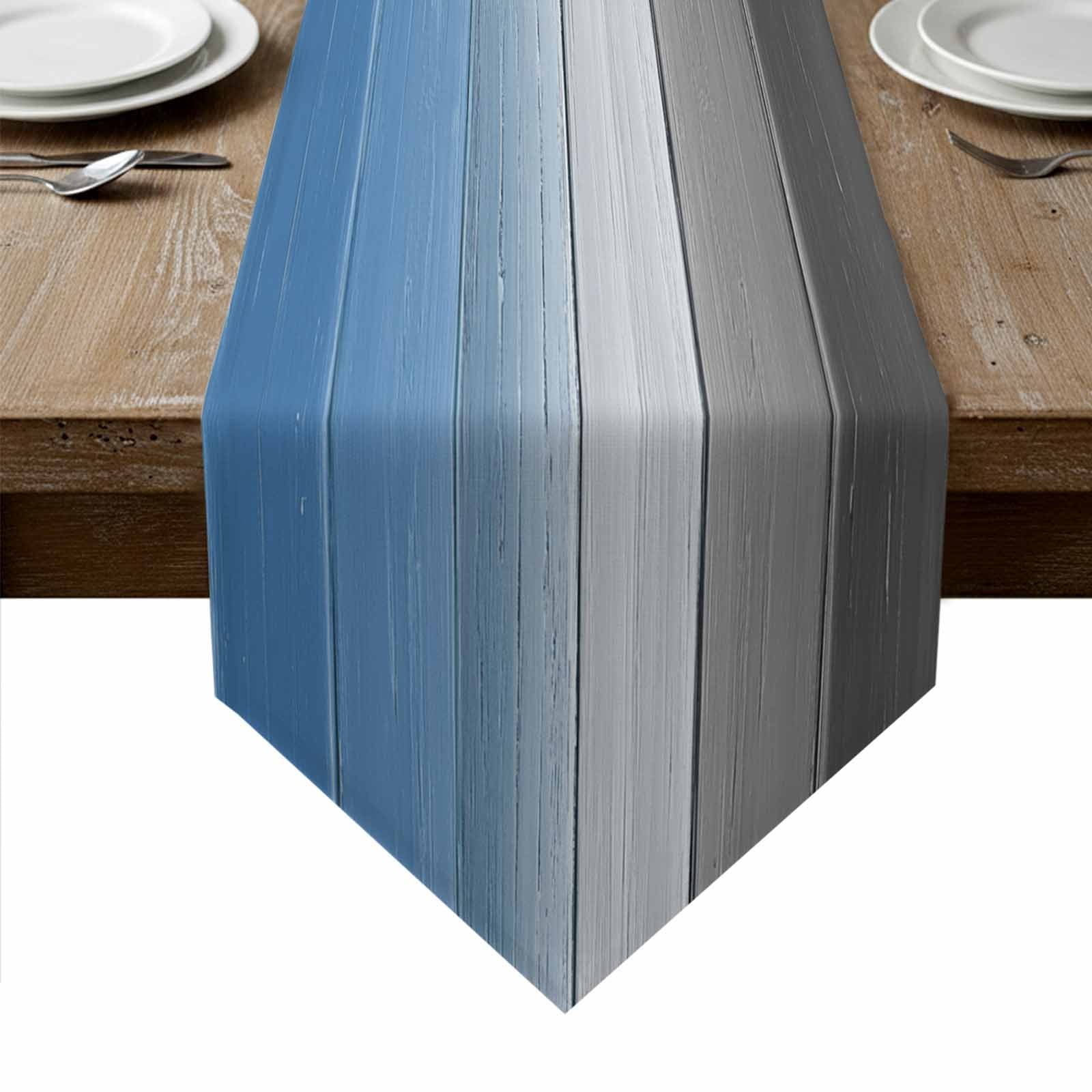 Blue Gray Ombre Table Runner Linen Burlap Table Runner 36 Inches Small Vintage Country Wooden Dresser Scarves for Kitchen Island Coffee Dining Room Party Wedding Banquet Holiday Decoration 13"x36"