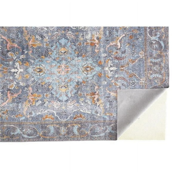 Blue Gray & Orange Floral Rectangle Area Rug
