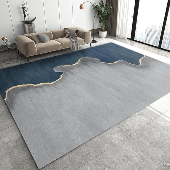 Blue Gray Patchwork Area Rug, Cement Gray Line Indoor Non Slip Bedroom Rug, Machine Washable Breathable Durable Carpet For Living Room Study Dining Room Decor Floor Mat 4x5ft