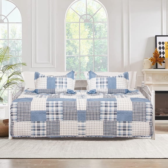 Blue Gray Plaid 39"x75" Daybed Cover Bedding Set