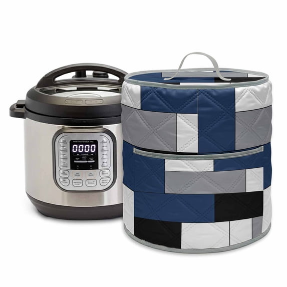Blue Gray Pressure Cooker Cover Abstract Color Block Geometric Modern Dust Cover for Kitchen Appliances with Top Handle & Storage Pockets, Fits 6 Quart Instant Pot, Air Fryer, Crock Pot