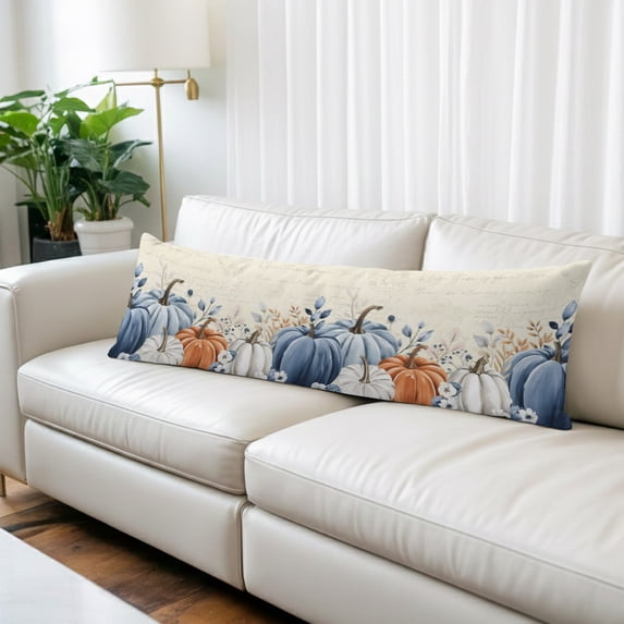 Blue Gray Pumpkin Fall Body Pillow Covers 20"x54", Thanksgiving Botanical Autumn Beige Soft Brushed Microfiber Breathable Throw Pillow Covers, Decorative Pillowcase with Zipper for Couch Sofa Bedroom