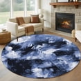 thumbnail image 1 of Blue Gray Round Living Room Rugs 6 ft, Abstract Modern Retro Polypropylene Pigment Taxture Washable Area Rug with Non-Slip Sturdy Edge Binding Round Carpet for Kitchen Office Bedroom, 1 of 9
