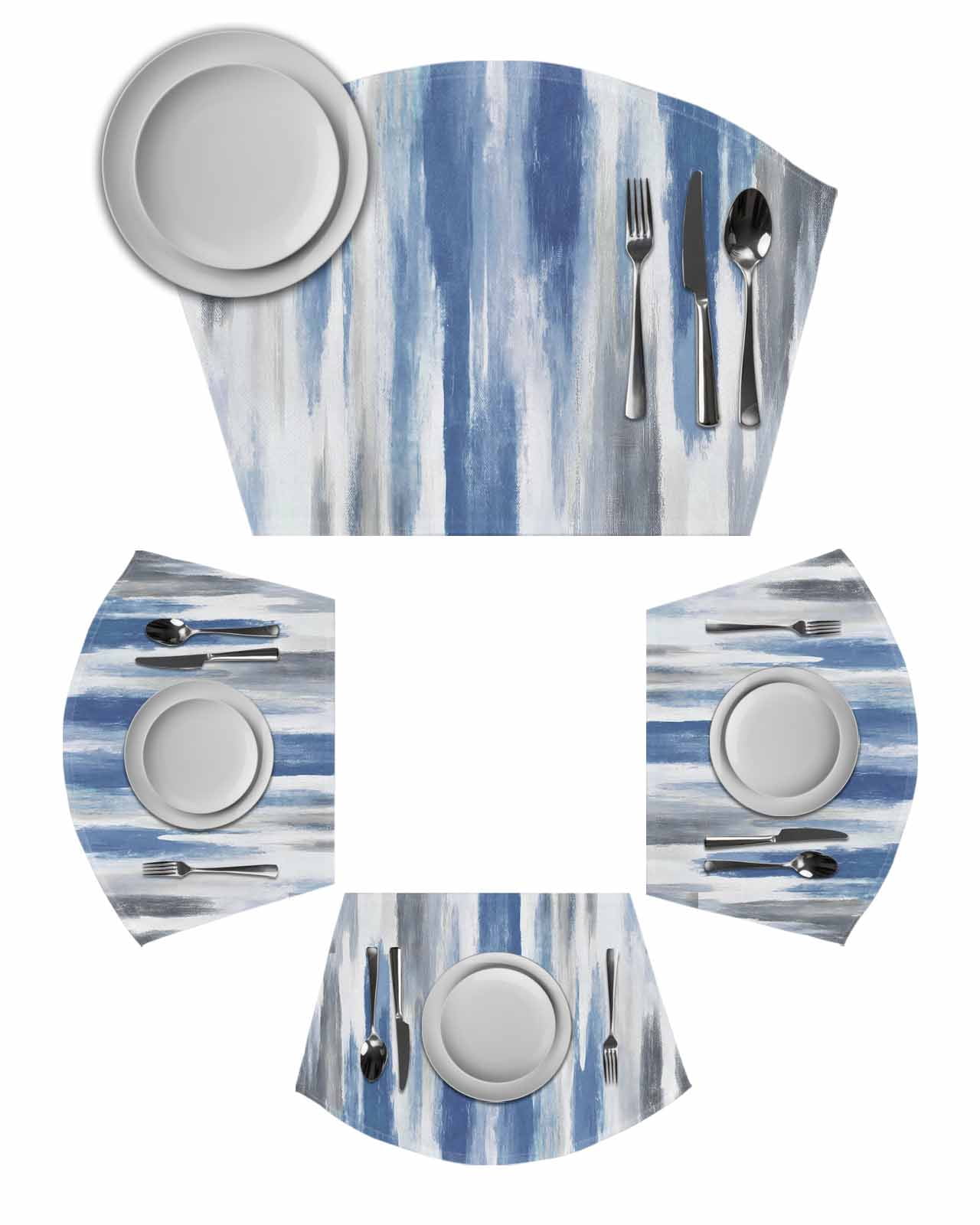 Blue Gray Round Placemats Set of 2, Modern Simple Abstract White Ombre ...