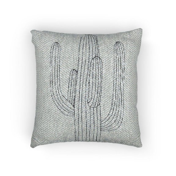 Blue-Gray Saguaro Cactus Chevron Decorative Woven Pillow, 17 x 18 in, Sewn Closed