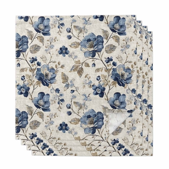 Blue Gray Spring Floral Cloth Napkins, Vintage Botanical Washable and ...