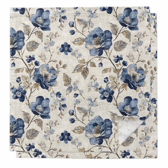 Blue Gray Spring Floral Cloth Napkins Washable Set of 2, Vintage Botanical Reusable Dinner Table Napkins Cloth Bulk for Weddings Kitchen Restaurants Hotel Events Parties 20 x 20 Inch