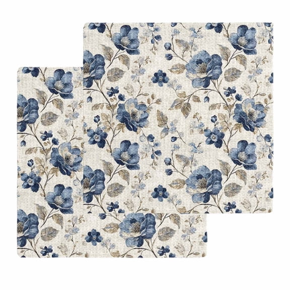 Blue Gray Spring Floral Kitchen Dish Towels for Drying Dishes Set of 2, Vintage Botanical Waffle Weave Microfiber Hand Tea Bathroom Towels Quick Dry & Absorbent Towel 12x12