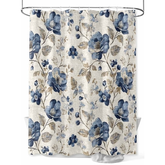 Blue Gray Spring Floral Standard Shower Curtain Set, Waterproof Shower Curtains for Bathroom, Vintage Botanical Washable Fabric Cloth Bath Curtain for Bathtub Decoration with Hooks 72x72 Inches