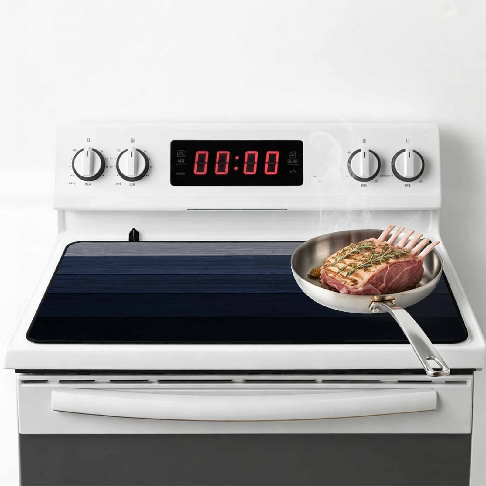 Blue Gray Stove Top Cover for Electric Stove, Heat-proof & Non Slip Glass Top Stove Cover Protector, Farmhouse Vintage Gradient Abstract Art Kitchen Flat Cooktop Rubber Mat 24x21 Inches