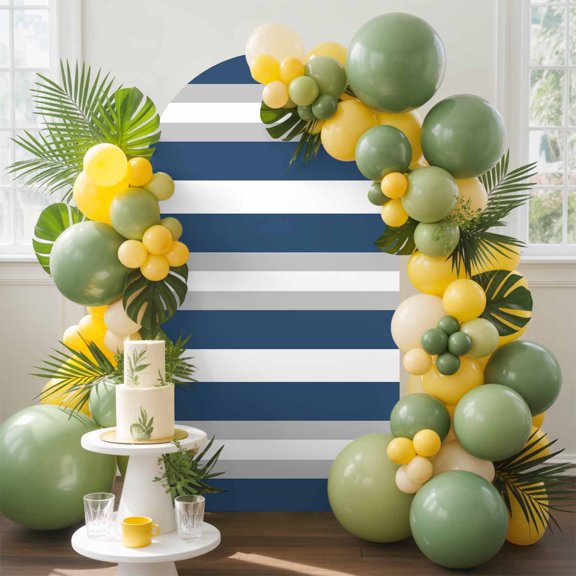 Blue Gray Stripe Arch Backdrop Cover, 4FT, Abstract Spandex Arch Covers Double-Sided Backdrop for Wedding Birthday Party Photo Background Decoration