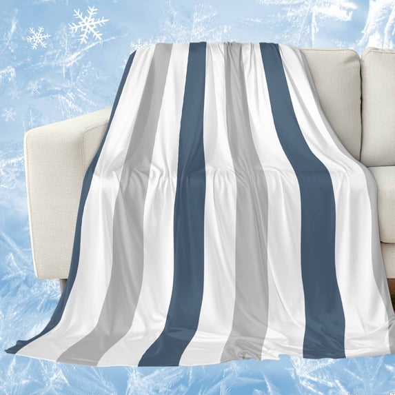 Blue Gray Striped Cooling Blanket, Lightweight Breathable Summer Throw Blanket with Double Sided Cold Effect, Farmhouse Stripe Art Picnic Beach Blankets Bed Sheet for Hot Sleepers 50"x60"