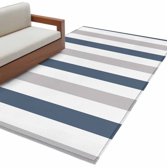 Blue Gray Striped Large Area Rugs for Bedroom Living Room, Soft Non Slip Carpet Bedside Rug, Farmhouse Stripe Art Rectangular Floor Cover Kitchen Accent Rug 3'x5' for Dining Room/Office