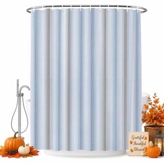 Blue Gray Striped Shower Curtain Set - Extra Long 72" x 96" Washable Bathtub Curtain with 12 Hooks, Modern Boho Stripes Minimalist Waterproof Fabric Stall Shower Curtains for Bathroom/Bathtub Décor