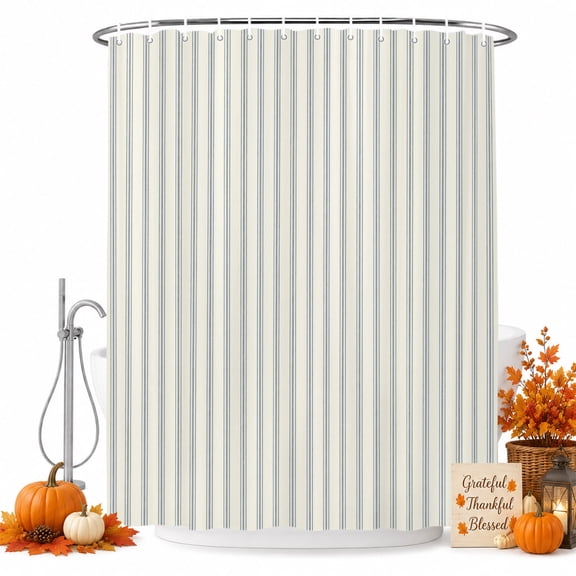 Blue Gray Striped Shower Curtain Set - Extra Long 72" x 96" Washable Bathtub Curtain with 12 Hooks, Modern Boho Vertical Stripes Waterproof Fabric Stall Shower Curtains for Bathroom/Bathtub Décor