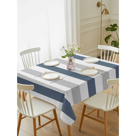 Blue Gray Striped Tablecloth Rectangle Table Cloth 60x84, Waterproof Outdoor Table Cloth Covers Decorative Table Protector, Farmhouse Stripe Art Washable Table Cover for Kitchen Dinning Party