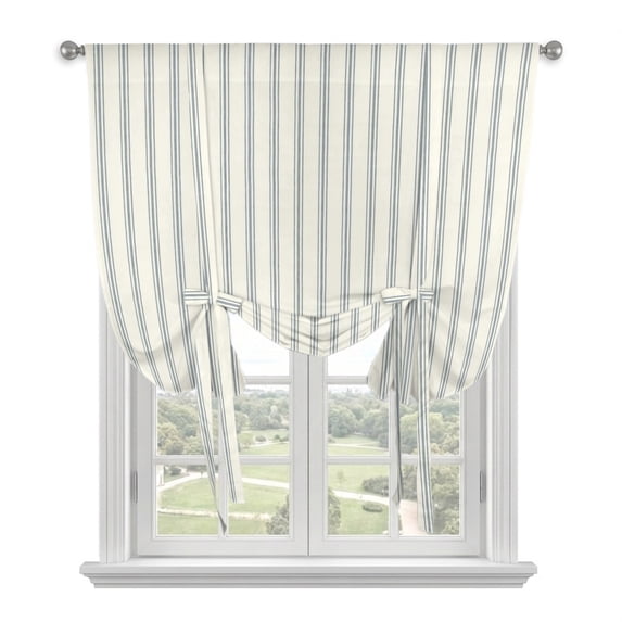 Blue Gray Striped Tie Up Curtains 45 Inches Long, Kitchen Window Curtains Over Sink, Modern Boho Vertical Stripes Small Window Curtains Shade Balloon Curtains Valances for Bedroom/Cafe 34"x45"