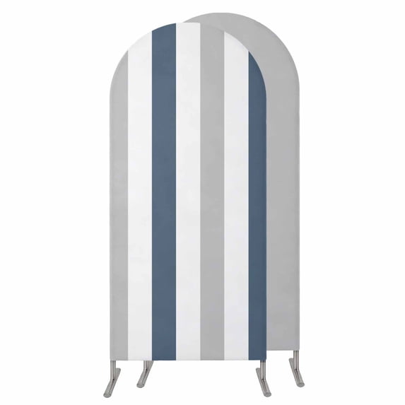 Blue Gray Striped Wedding Arch Cover, Stretchy Spandex Arch Backdrop Stand Covers 7.2 FT, Farmhouse Stripe Art Round Top Arched Backdrop Cover for Birthday Party Ceremony Baby Shower Event