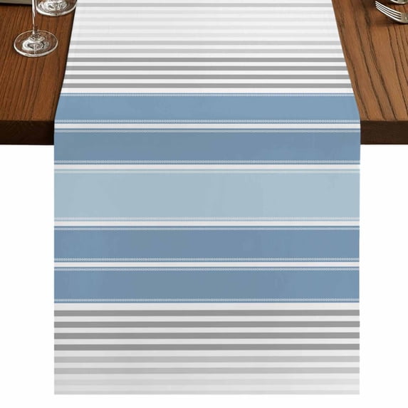 Blue Gray Stripes 108 Inch Table Runner, Contemporary Minimalist Abstract Lines Farmhouse Dresser Scarf Cotton & Linen Tablerunner for Dining/Kitchen Island/Holiday Party Décor 13" x 108"
