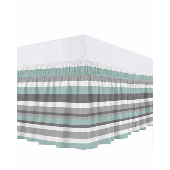 Blue-Gray Stripes Bed Skirt Queen Size 18 Inch Drop, Wrap Around Dust Ruffle Bedskirts, Wrinkle & Fade Resistant Easy Fit Bedskirt with Adjustable Elastic