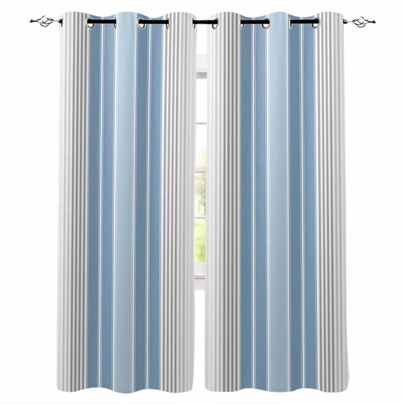 Blue Gray Stripes Blackout Curtains 39 Inches Long for Bedroom, Contemporary Minimalist Abstract Lines Thermal Insulated Room Darkening Black Out Window Curtain Panels Grommet Drapes for Living Room