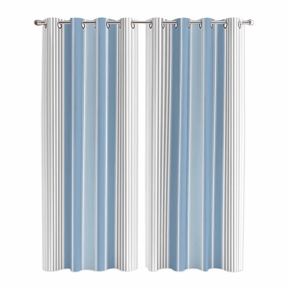 Blue Gray Stripes Kitchen Curtains 84 Inch Length, Contemporary Minimalist Abstract Lines Grommet Top Bedroom Living Room Curtains, Light Filtering Cafe Curtain Drapes 2 Panels Set 84''x84''