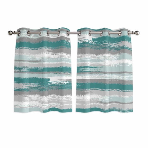 Blue Gray Stripes Kitchen Curtains Window Panels, Watercolor Modern Abstract Minimalist Insulated Window Treatment Curtain, Grommet Curtains for Bedroom/Living Room/Bathroom, 2 Piece 42"Wx54"L