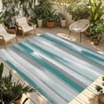 thumbnail image 1 of Blue Gray Stripes Outdoor Rug for Patio/Deck/Porch, Non-Slip Large Area Rug 5 x 7 Ft, Watercolor Modern Abstract Minimalist Indoor Outdoor Rugs Washable Area Rugs, Camping Rug Carpet Runner, 1 of 8