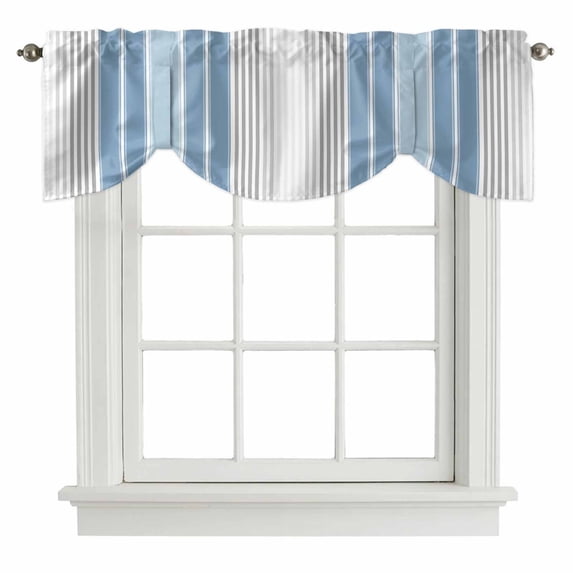 Blue Gray Stripes Tie Up Valance Curtains for Windows, Kitchen Curtains Window Treatments, Contemporary Minimalist Abstract Lines Short Window Shades Valances for Bedroom Bathroom Cafe 42"x12"