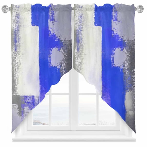 Blue Gray Swag Curtain Valance for Windows, Graffiti Color Blocks Abstract Geometric Modern Art Window Treatments Short Swag Topper for Kitchen Windows Bathroom Bedroom, 36"x36"
